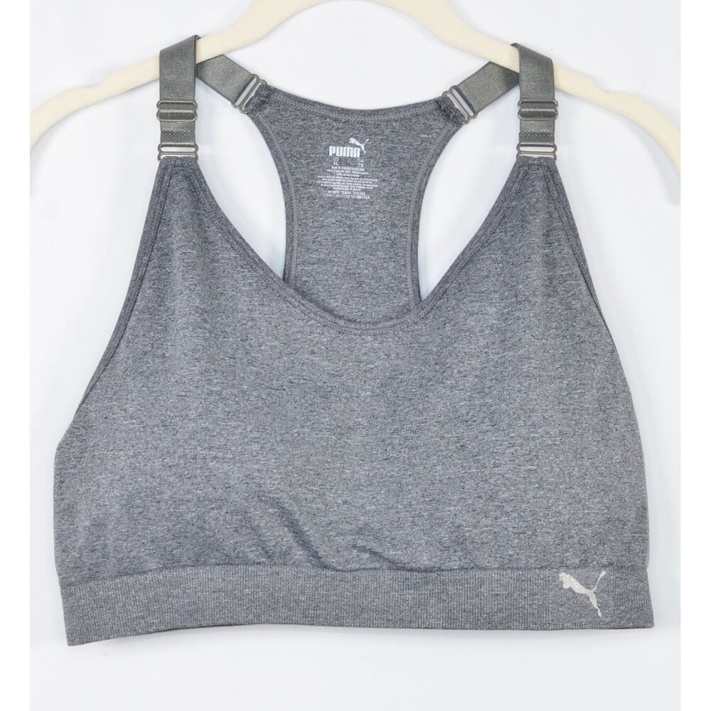 Puma Racerback Medium Impact Seamless Stretch Sports Bra Gray Size XL - Picture 2 of 5